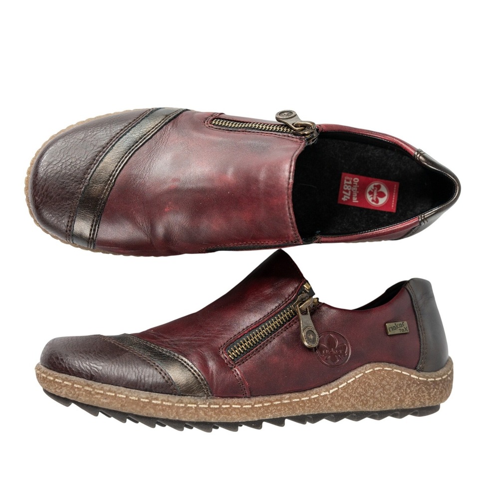 Rieker L7571 Liv Red Vino Leather Walking Shoes Womens 38 zip comfort slipon